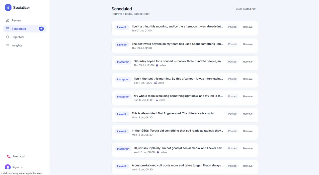 Socializer — the scheduled post queue